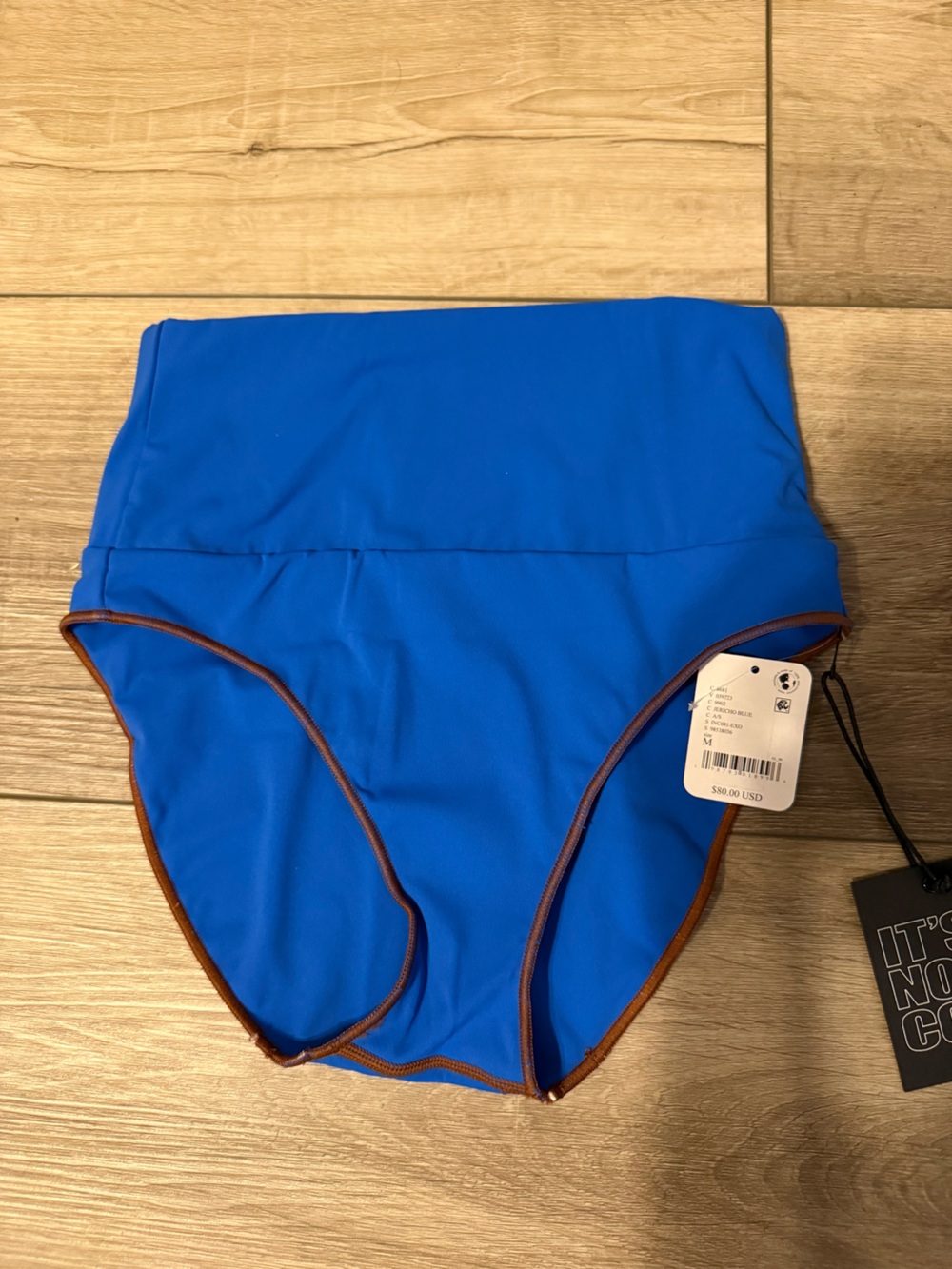 Blue Bikini Top with Brown Trim
